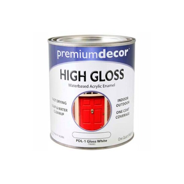 General Paint Premium Dcor Waterborne Acrylic Enamel, Gloss Finish, White, Quart - 796083 796083 - main